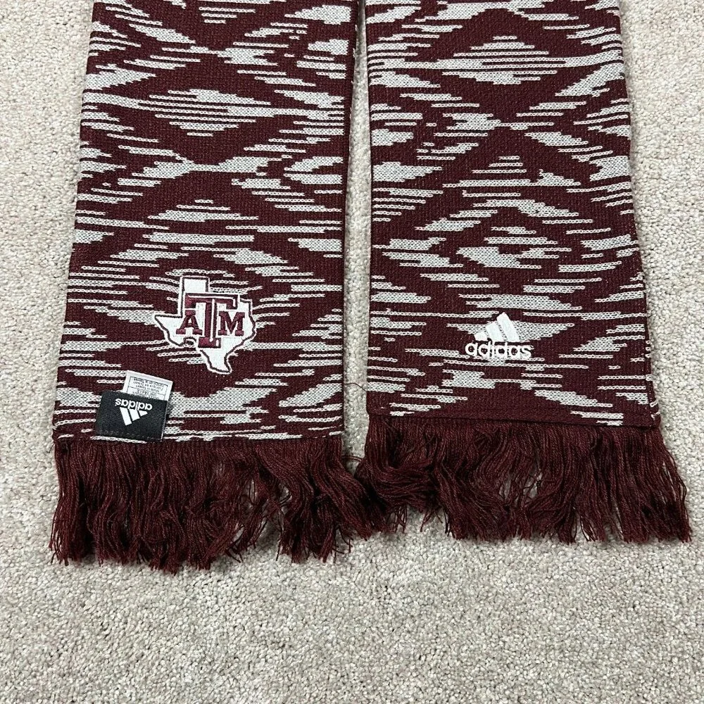 Adidas Unisex One Size Maroon‎ Gray Acrylic Texas A&M Aggies Football Scarf NWT